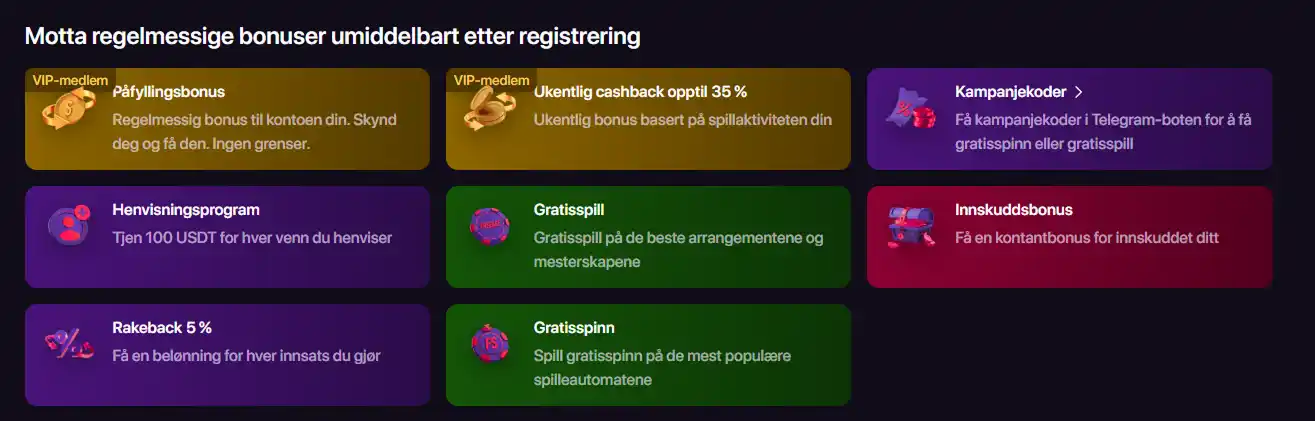 Skjermbilde av CHEXX sitt bonus- og kampanjeområde