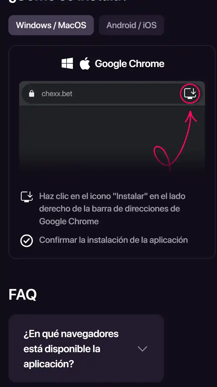 CHEXX PWA vist på mobil med installasjonsvalg fra nettleseren