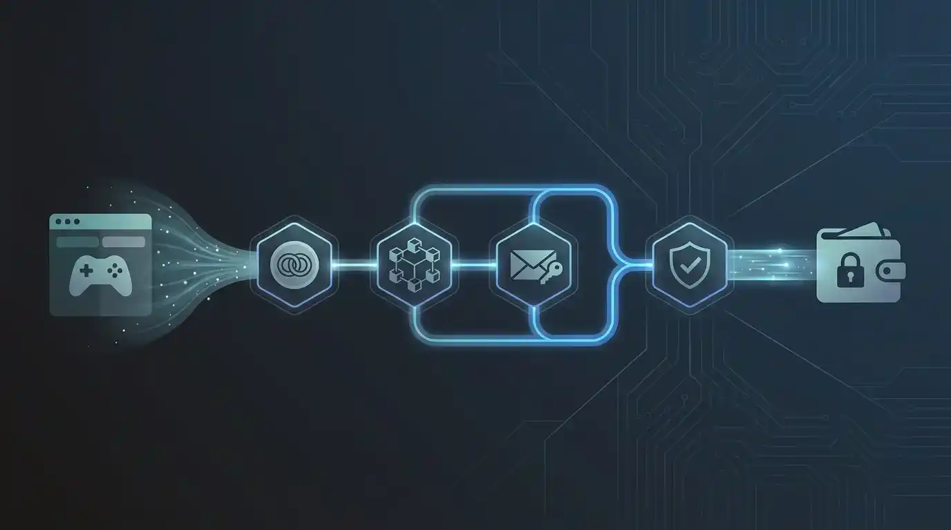 Konseptuell illustrasjon av et kryptouttak fra en spillkonto til en ekstern wallet